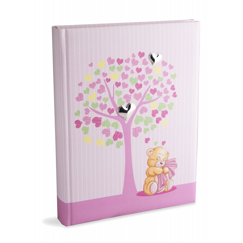 Album Fotografico Nascita Bambina 20x25 Albero della Vita, Rosa, con Argento