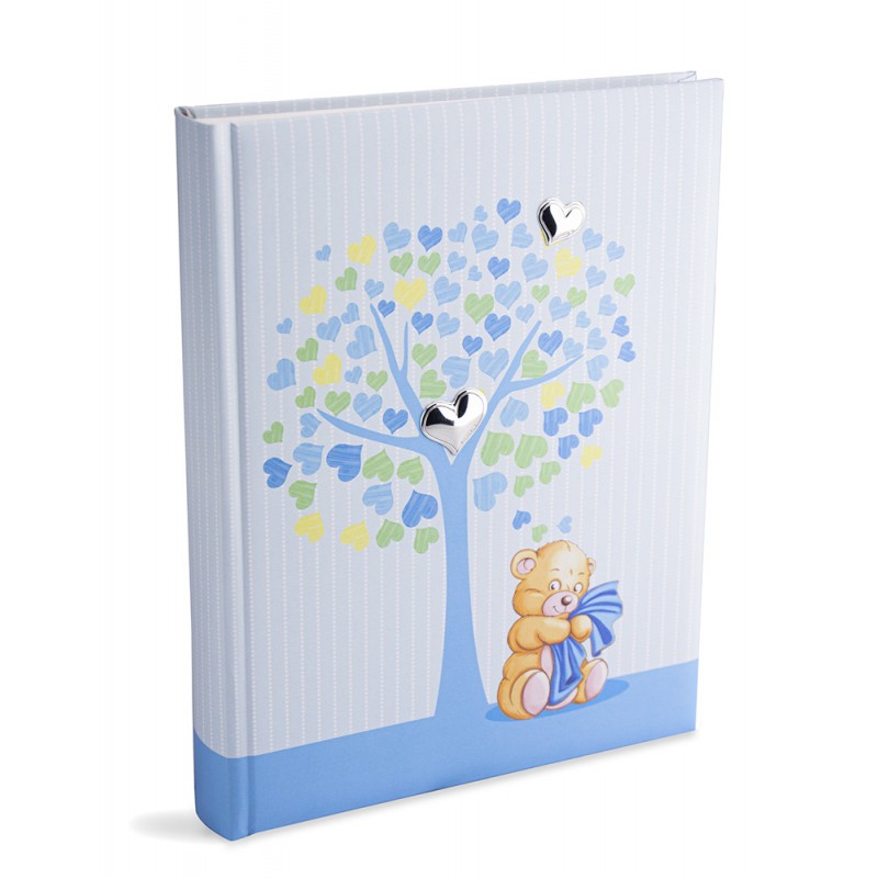 Album Fotografico Nascita Bambino 20x25 Albero della Vita, Celeste, con Argento