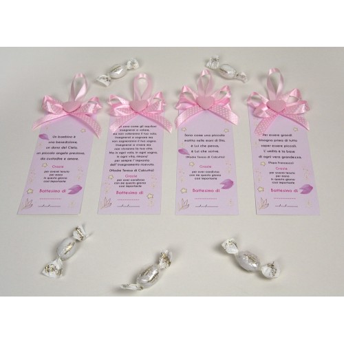 Kit 4 Segnalibro Bomboniere Segnaposto Bimba, Battesimo Rosa